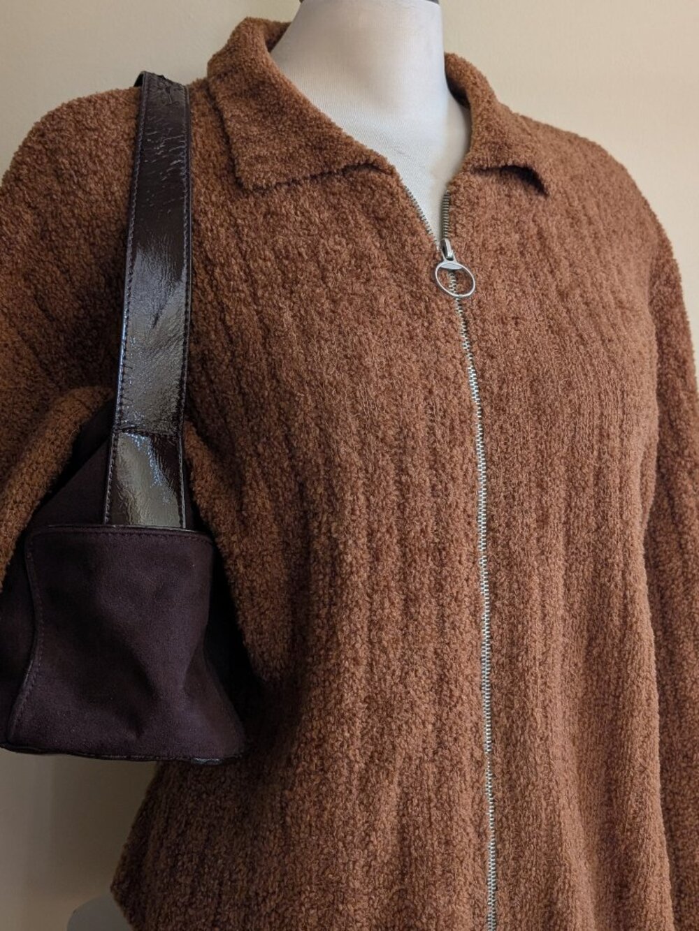 FLUFFY RIBBED Y2K ZIP UP VINTAGE CARDIGAN SWEATER